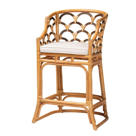 Bali & Pari Veneto Modern Bohemian Light Honey and Dark Brown Rattan Bar Stool 243-13576-ZORO
